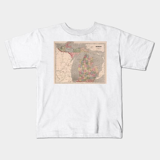 Vintage Map of Michigan (1844) Kids T-Shirt by Bravuramedia